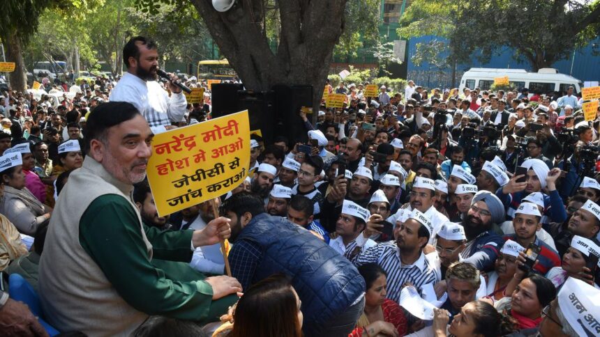 JPC probe in Adani issue: AAP protests outside BJP office