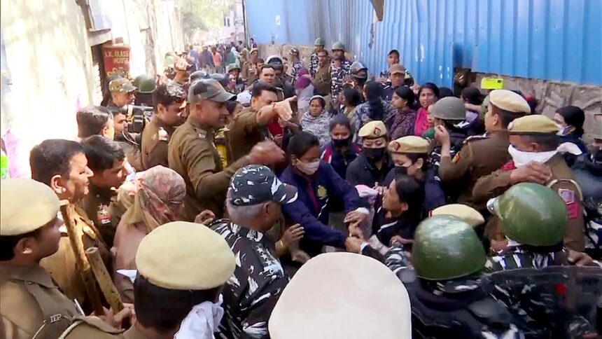 Mehrauli demolitions continue; police detain women protesters