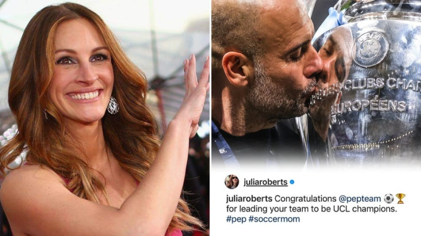 Fan Boy Pep Guardiola Congratulated By ‘Idol’ Julia Roberts For Champions League Glory