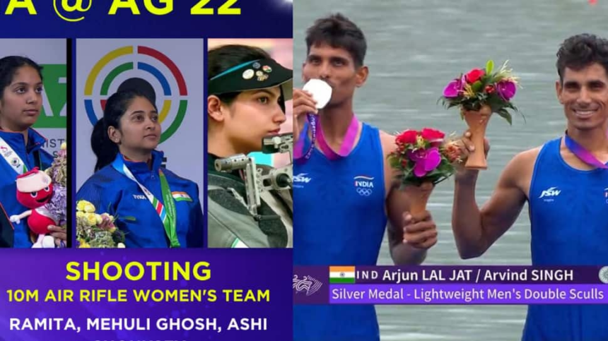 Asian Games 2023: India Bag Two Silvers As Arjun Lal, Arvind Singh Win Rowing; Ramita Jindal, Mehuli Ghosh, Ashi Chouksey In Shooting