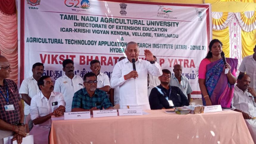 Union Minister General V.K. Singh participates at Viksit Bharat Sankalp Yatra in Vellore